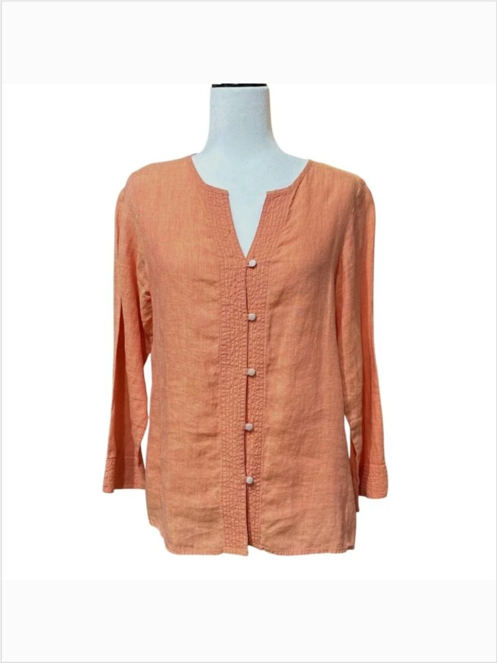 Liz Claiborne 100% Linen Button Front‎ Blouse 3/4 Sleeve Orange Peach Women's M